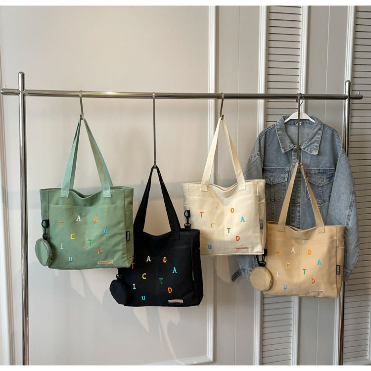 Large Capacity Canvas Bag Women2024New Commuter Tote Bag for Women ins College Student Class Shoulder Tote Bag