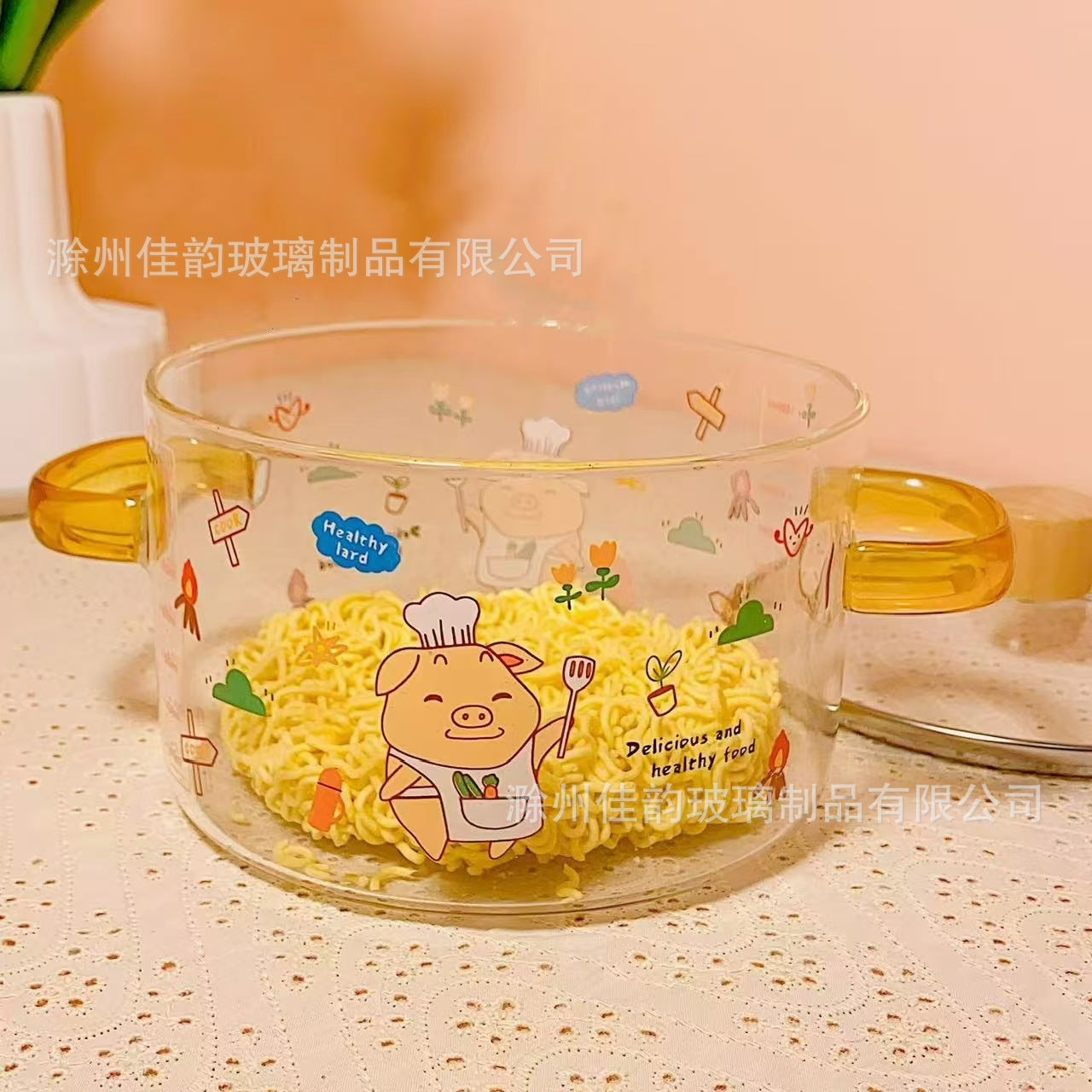 Creative Bear Double Ear Soup Pot Striped Pot Glass Transparent Health Pot Electric Ceramic Stove Heatable Instant Noodle Bowl Milk Pot