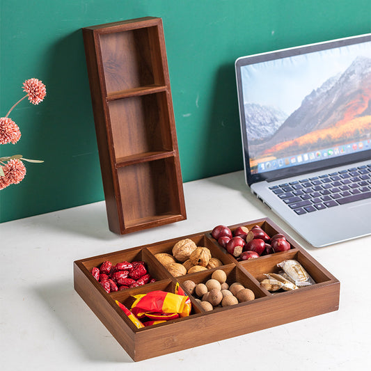 New Style Tea Brewing Tray with Four, Six, and Nine Grids for Fruit and Snacks, Bamboo Wooden Tray for Dried Fruits