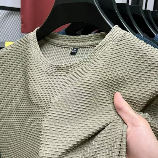 Summer New Stretch Bamboo Mesh Ice Silk t Men's Short Sleeve Round Neck Half Sleeve Base Shirt Summer Men T T shirt