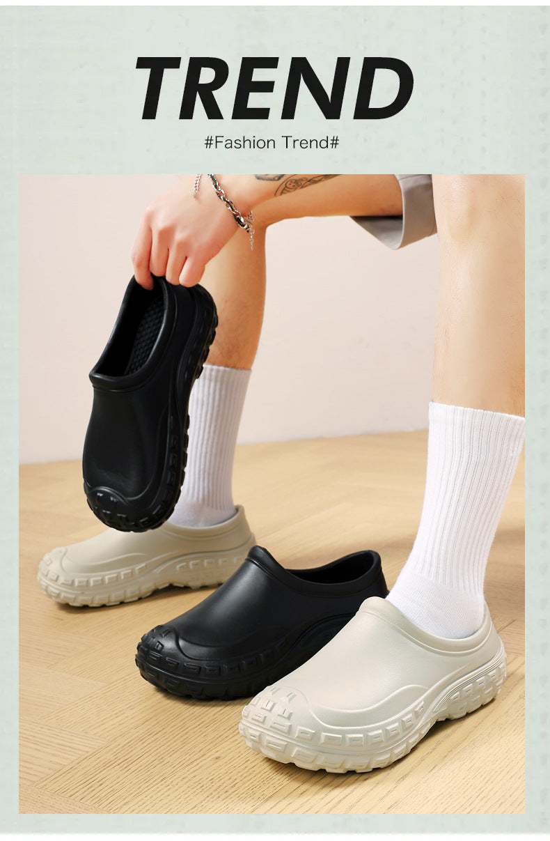 Chef Shoes for Men Spring Non-Slip Waterproof Oil-Proof Kitchen Shoes Black Thick Sole Slip-On Work Shoes for Women
