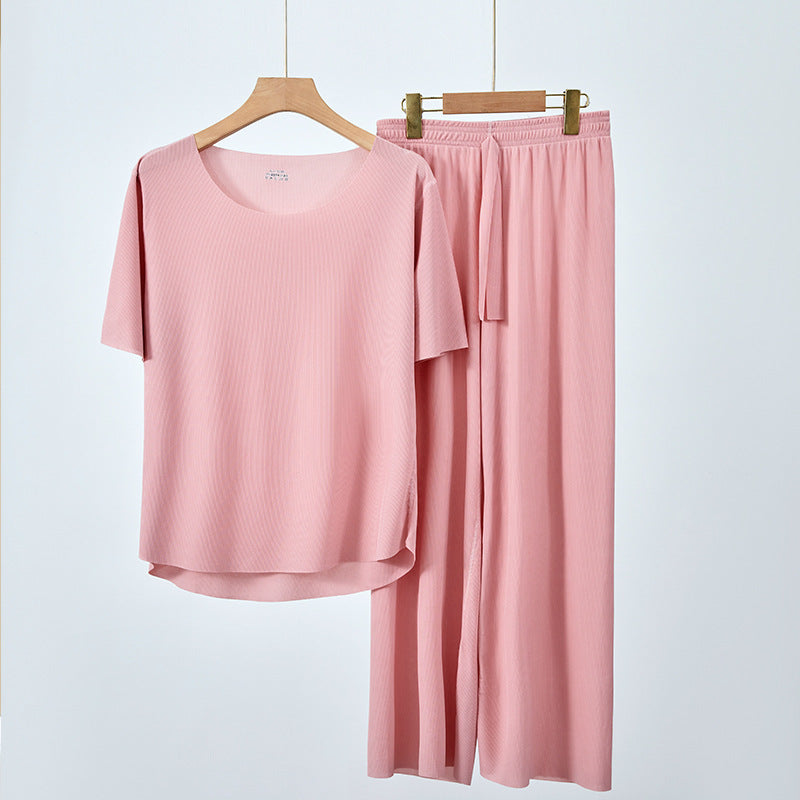 Couple Pajamas Women's Round Neck Short Sleeve Pajama Set Summer Shorts Men's Thin Seamless Ice Silk Homewear Wholesale