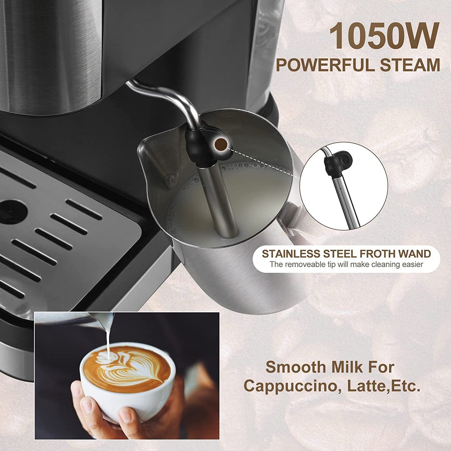 Cross-Border coffee machine Italian Semi-Automatic Coffee Machine Espresso High-Pressure Extraction Milk Frother Coffee Machine