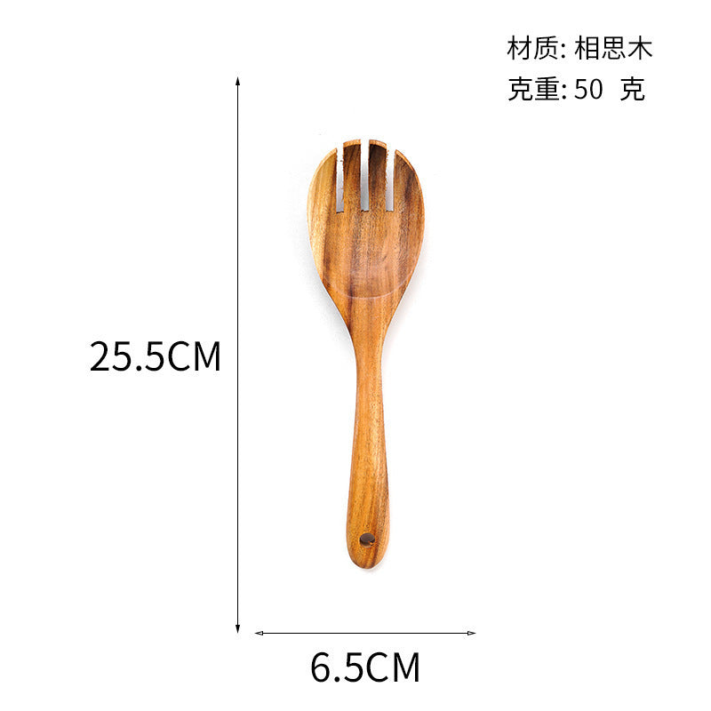 Acacia Wood Spatula Teak Wood Spatula and Spoon Set Solid Wood Household Cooking Spoon Strainer Spoon Small Leaf Three-Line Frying Spatula In Stock