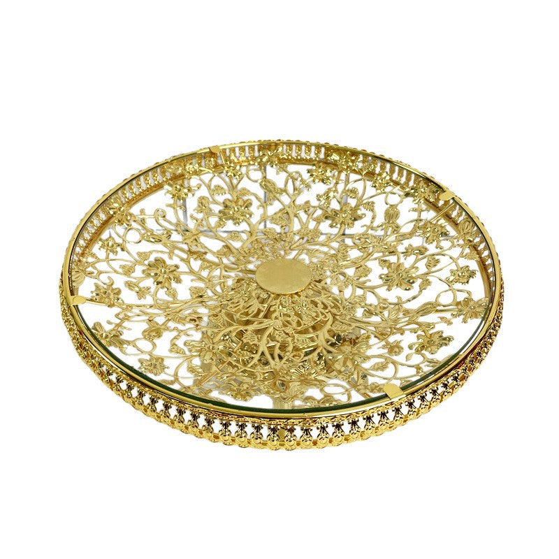 In Stock European Style Glass Gold-Plated Dessert Tray Wedding Decoration Fruit Plate Events Cake Serving Tray