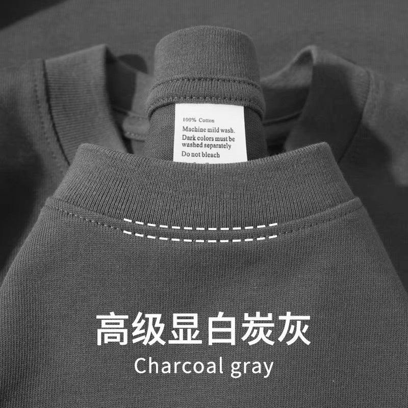 Dark Purple400g Heavyweight Pure Cotton Short Sleeve Unisex t Solid Color Thick Non-See-Through Versatile Loose Half-Sleeve Base Shirt