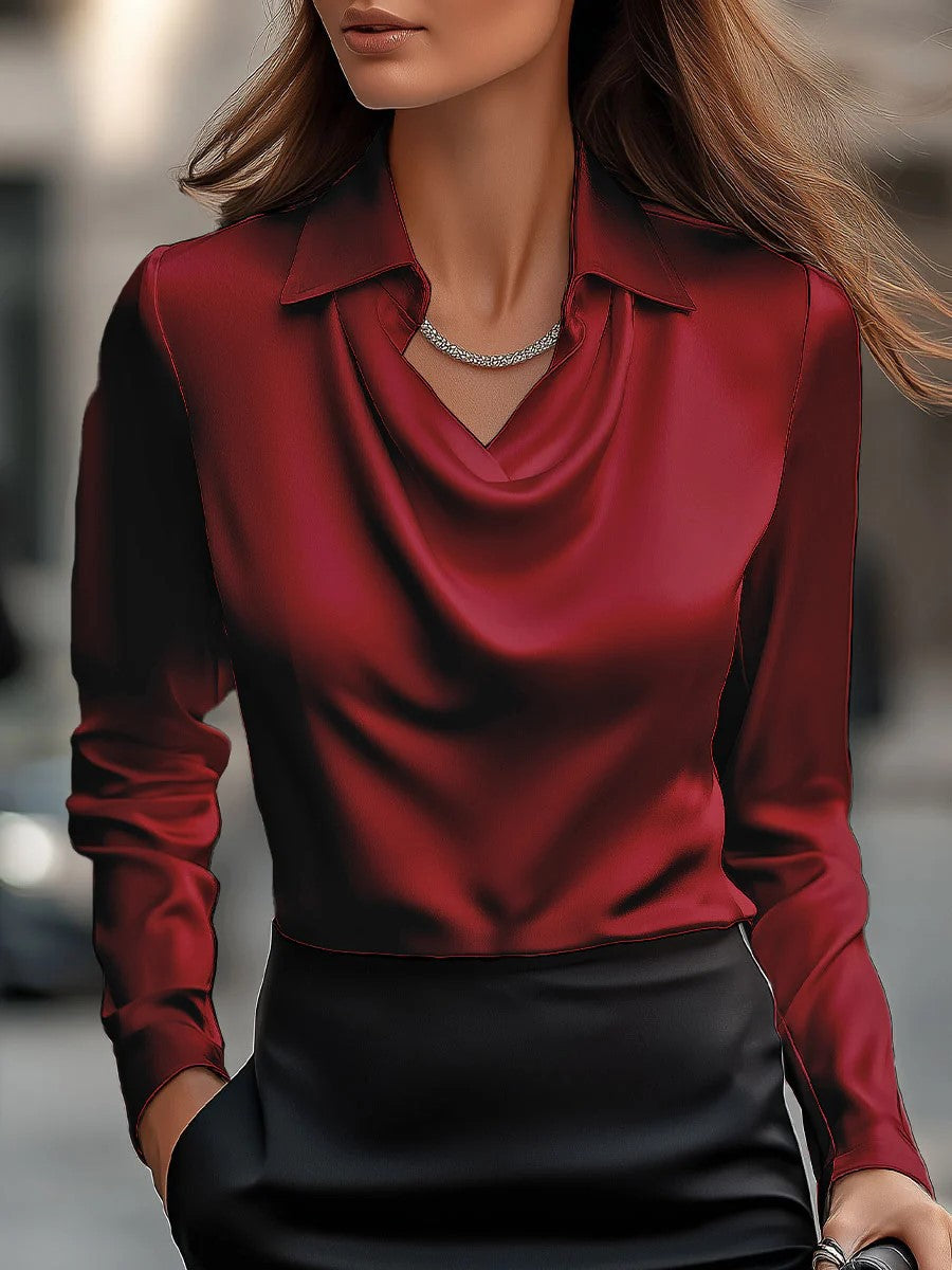 2025Independent Station wish Amazon Foreign Trade Model  Elegant Printed Simple Swing Collar Shirt for Women