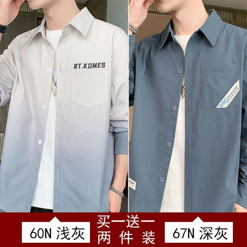 Gradient Long Sleeve Shirt for Men, Spring and Summer Loose Thin Jacket, Korean Style Trendy Casual ins Fashion Brand Sunscreen Shirt