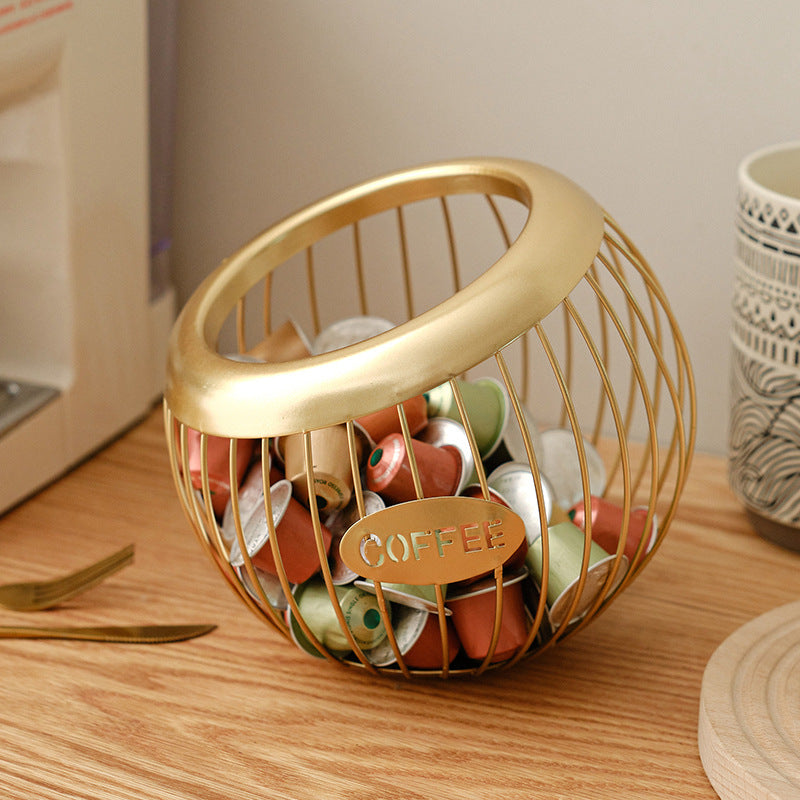 Cross-Border Iron Art Fruit Basket Coffee Capsule Storage Basket Desktop Decoration Coffee Table Snacks Dried Fruit Candy Storage