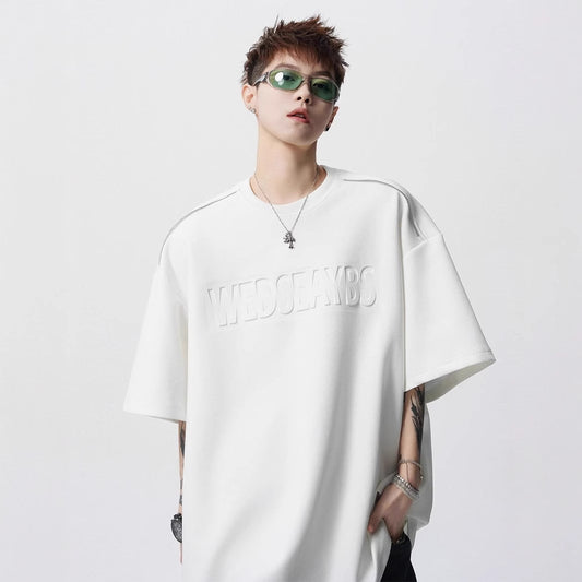 Heavy Short Sleeve t Men's T-shirt2025New Summer Outfit Letter Print Loose Casual Round Neck Short Sleeve T-Shirt ins