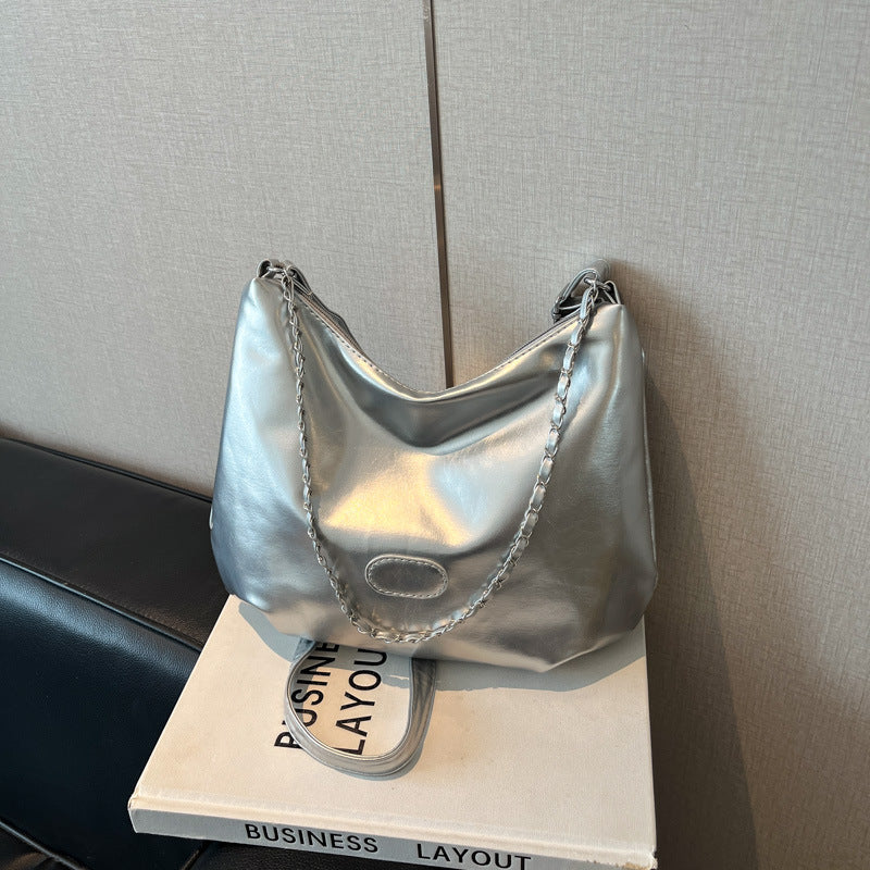 Summer Fashion Simple Casual Soft Surface Fresh Glossy Solid Color Large Capacity Commuter Shoulder Crossbody Bag2025New