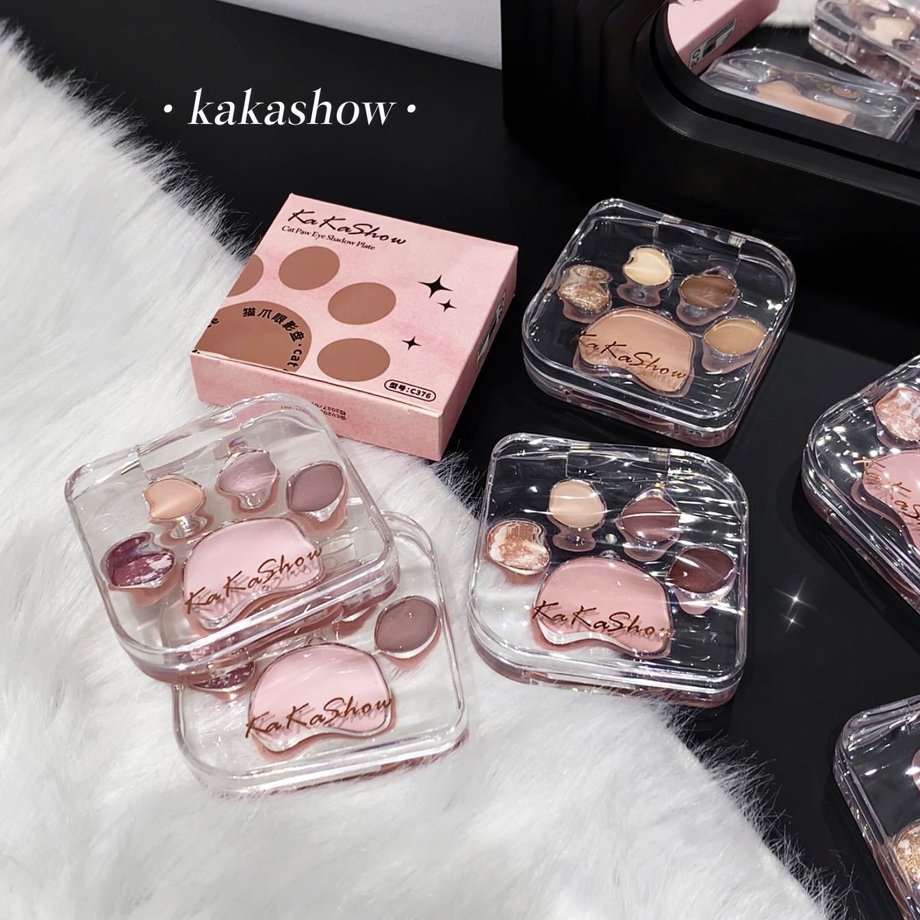 kakashow Cat Paw Eyeshadow Palette Pearlescent Matte Fine Glitter Korean Style Colorful Aegyo-sal Blush Rouge All-in-One Palette C376