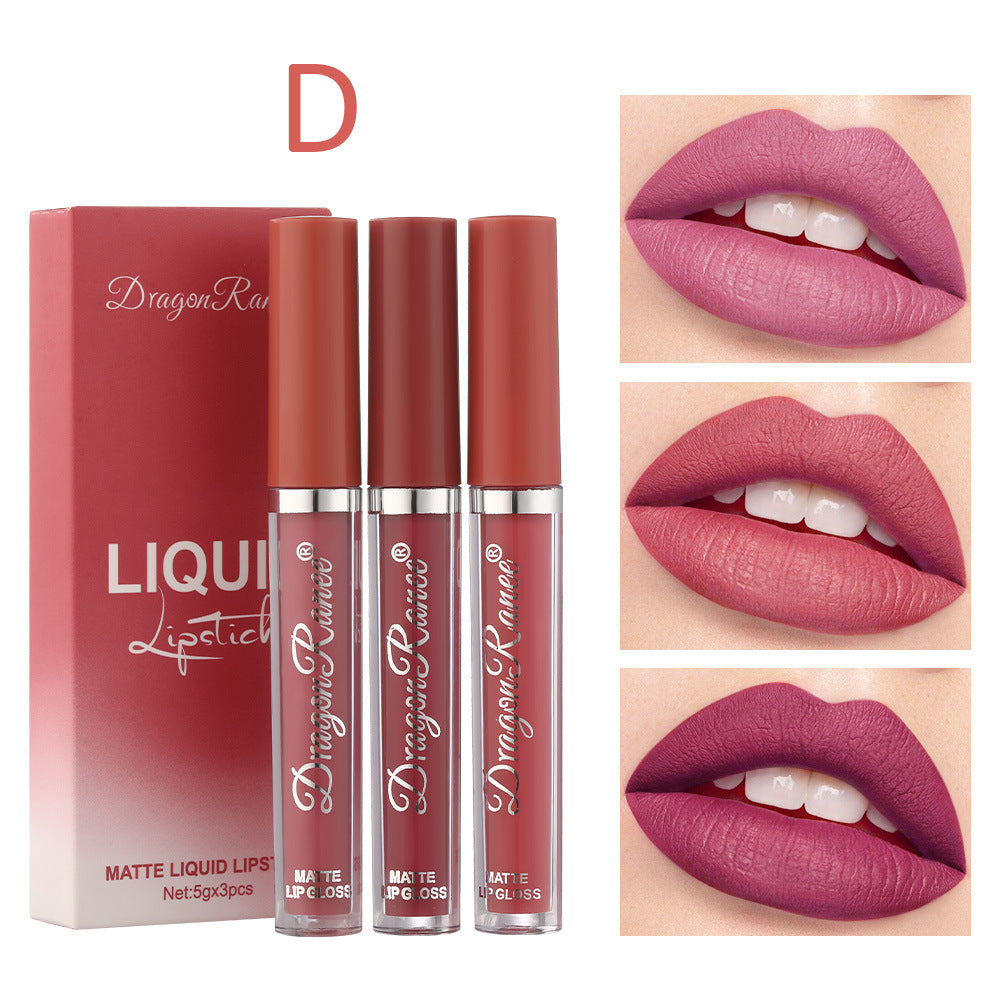 Cross-border Lip Gloss Set3Velvet Matte Lip Gloss Lipstick Orange Milk Tea Red Bean Paste Color Lip Gloss Wholesale