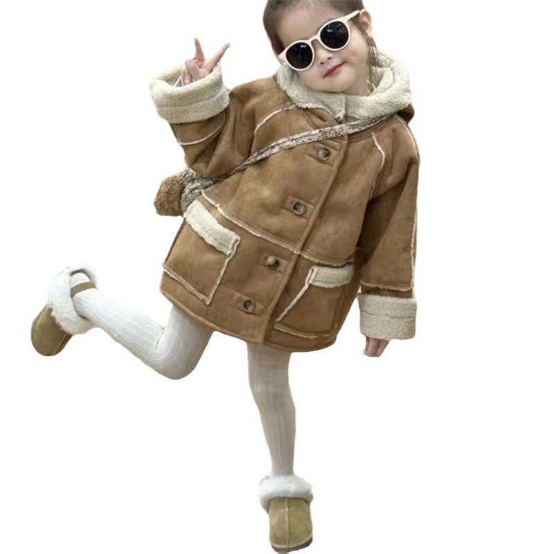 Korean Children's Winter New Melard Lamb Wool Double-Sided Fur Thickened Coat for Boys and Girls Trendy Overcoat