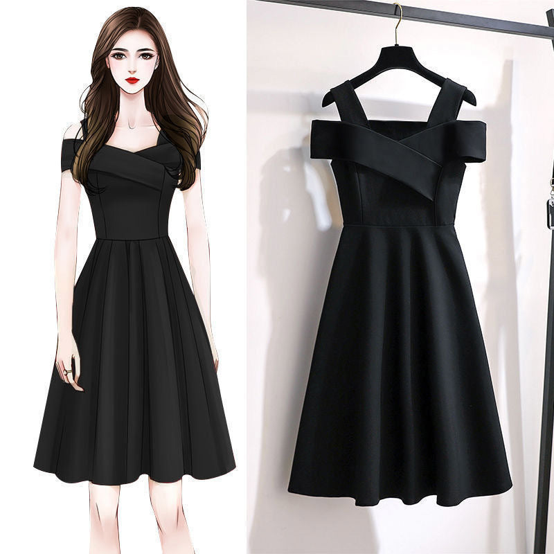 Cross-Border2025New Plus Size Off-Shoulder Elegant Dress for Plus Size Women Fashionable Tummy Covering Slimming Waist Dress Trendy