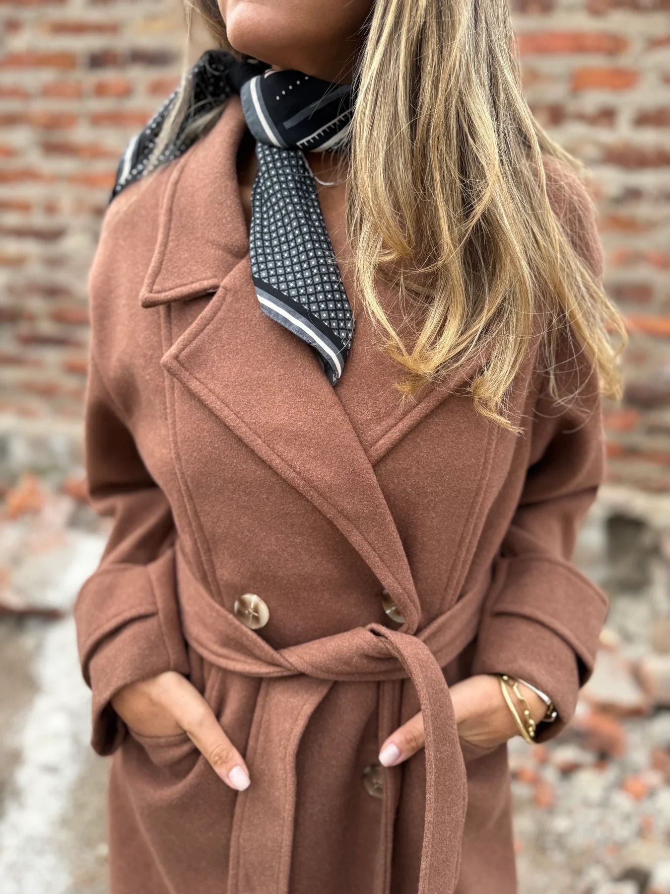 2025Amazon European and American Cross-Border Autumn Winter New Lace-Up Cardigan Casual Long Sleeve Turn-Down Collar Woolen Pocket Coat for Women