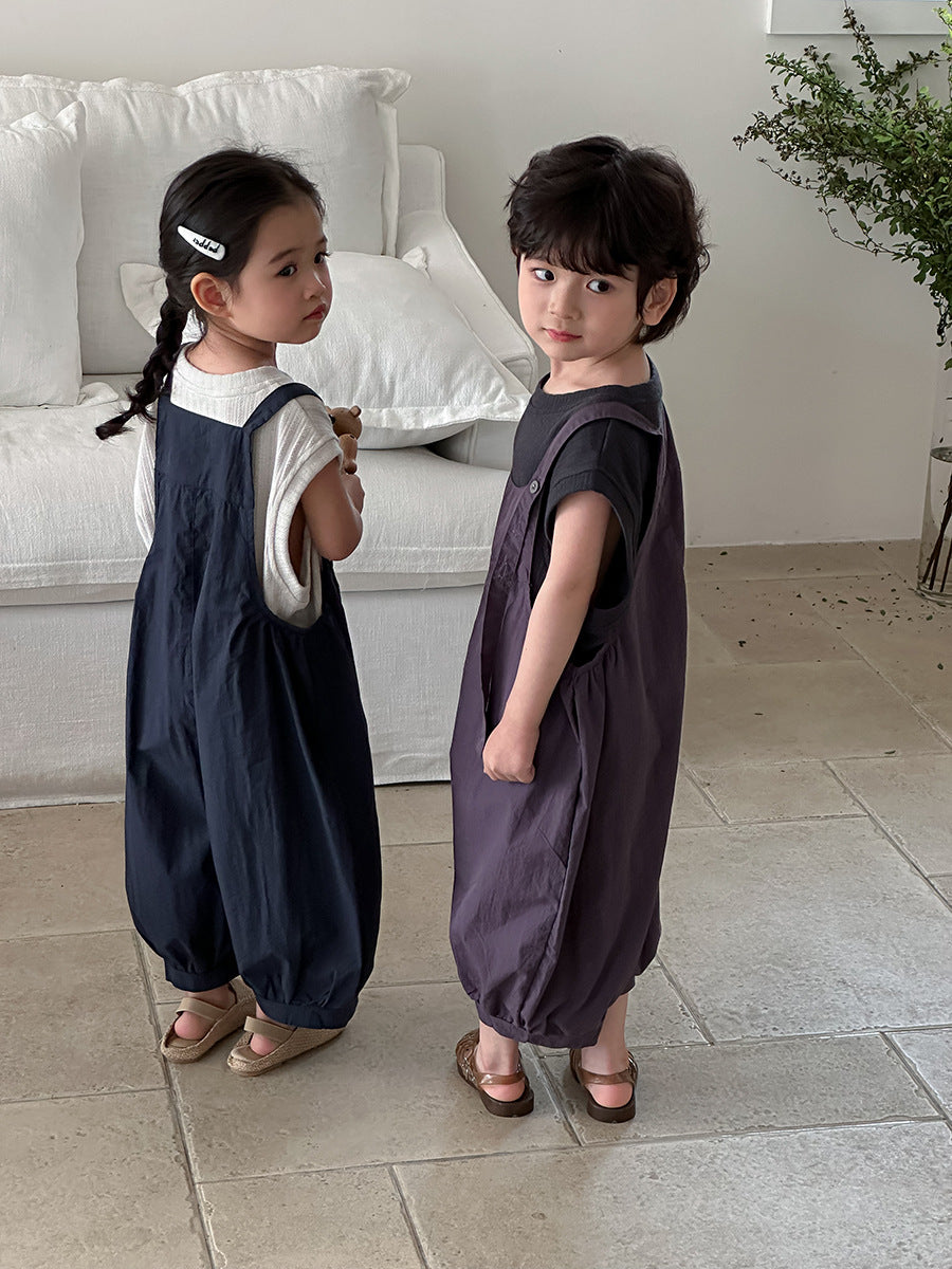 Jiaye Children's Products2025Children's Summer Thin Solid Color Cotton Overalls Boys and Girls Loose Stylish Lantern Pants
