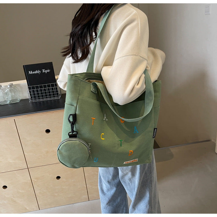 Large Capacity Canvas Bag Women2024New Commuter Tote Bag for Women ins College Student Class Shoulder Tote Bag