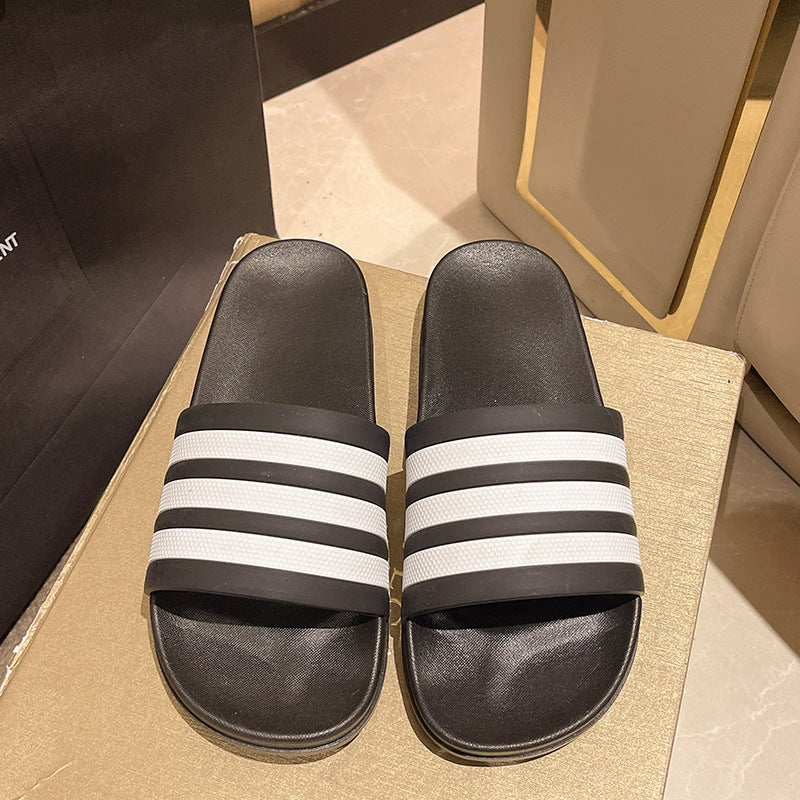 Men's Three-Stripe Slippers2024New Korean Style Outdoor Indoor Home Bathroom Non-Slip Beach Sandals