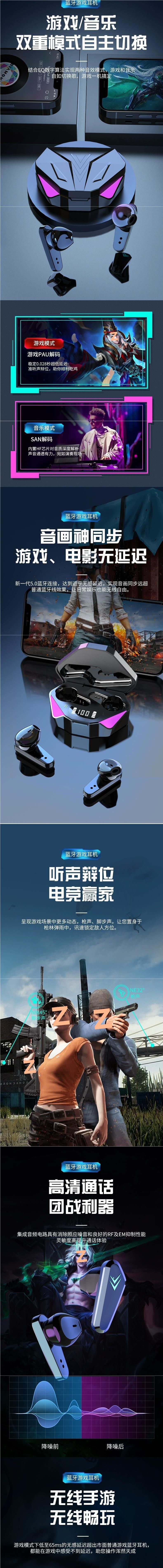 2024New Year's True Wireless Bluetooth Headset Gaming E-Sports PUBG In-Ear Long Battery Life No Delay Wholesale