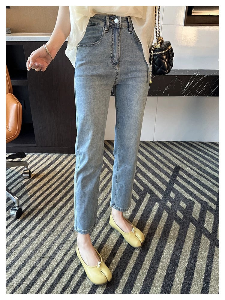 Thin and Soft Mask Pants！Summer Thin Jeans for Women Slimming Petite Nine-point Narrow Straight-leg Pants