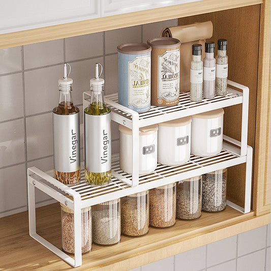 Cabinet Inner Layered Storage Rack Kitchen Countertop White Desktop Storage Rack Organizer Shelf for Seasonings, Bowls, Plates, and Cookware
