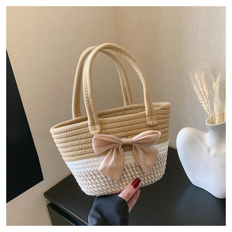 Hand-Woven Bag Women2025New Ethnic Style Straw Bag Forest Style Beach Large Capacity Basket Bag