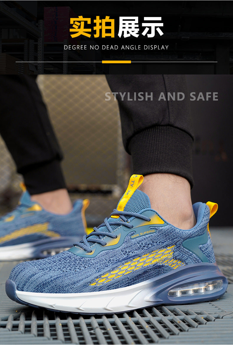 Zhen Gu Cross-Border Safety Shoes for Men and Women, Air Cushion Shock Absorption, Anti-Smash, Anti-Puncture, Breathable Safety Shoes with Steel Toe Cap for Men