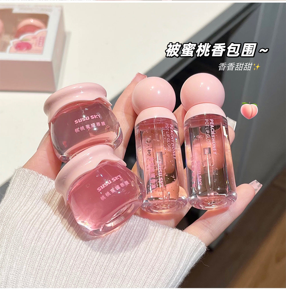 SUSU SKY Peach Honey Pot Lip Makeup Set Moisturizing Hydrating Autumn Winter Anti-Chap Exfoliating Nourishing Repair