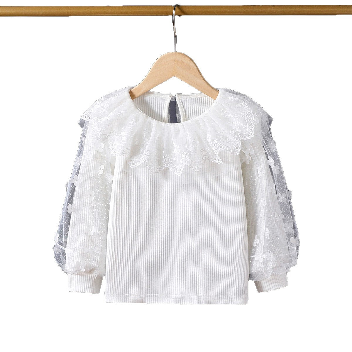 Upscale2025New Style Girls' Long Sleeve Tops Spring and Autumn Children's Lace Collar White Inner Wear Stylish for Little Girls t T-shirt6