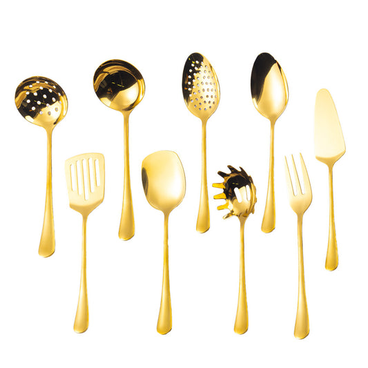 Gold Stainless Steel Extended Thickened Hotel Buffet Service Public Serving Spoon Soup Ladle Spoon Laser LOGO