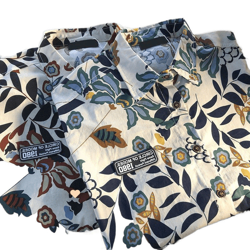 American Style Full Print Design Niche Shirt for Men and Women Summer Hong Kong Style Simple Loose College Style Couple Short Sleeve Trendy