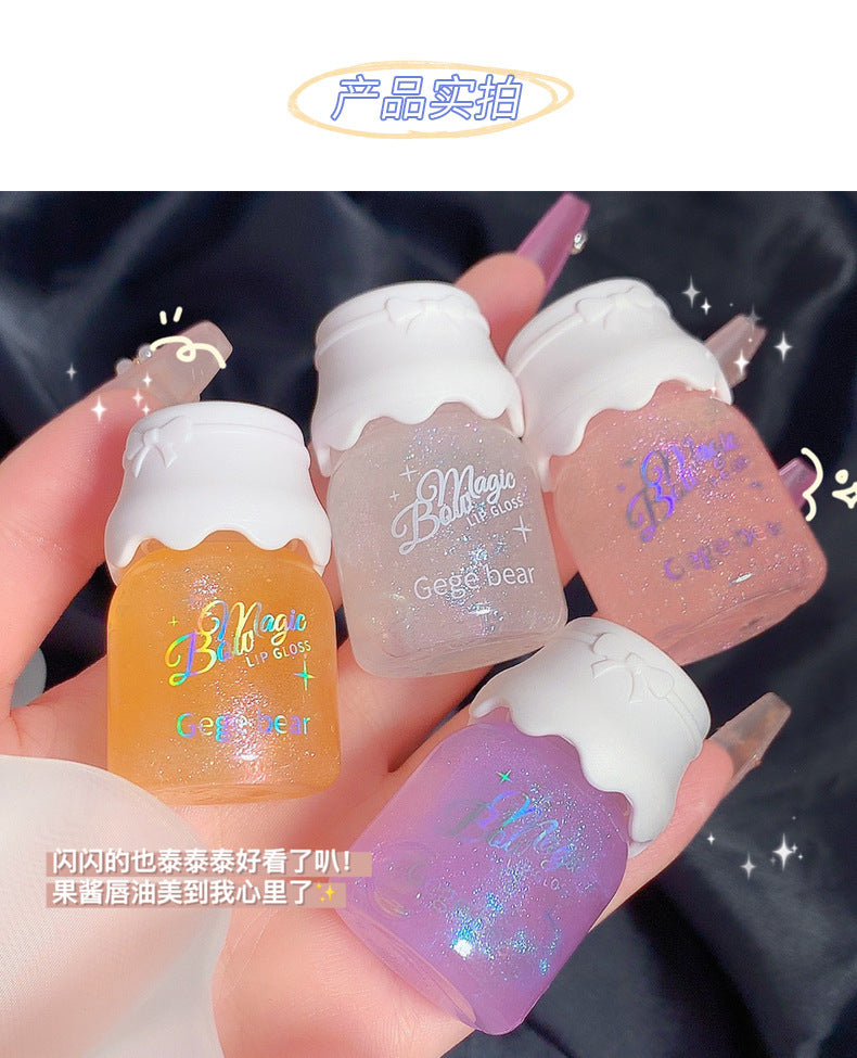Gege bear Gogo Bear Bowknot Radiant Lip Gloss Hydrating Moisturizing Nourishing Lip Line Reducing Jar Lip Oil