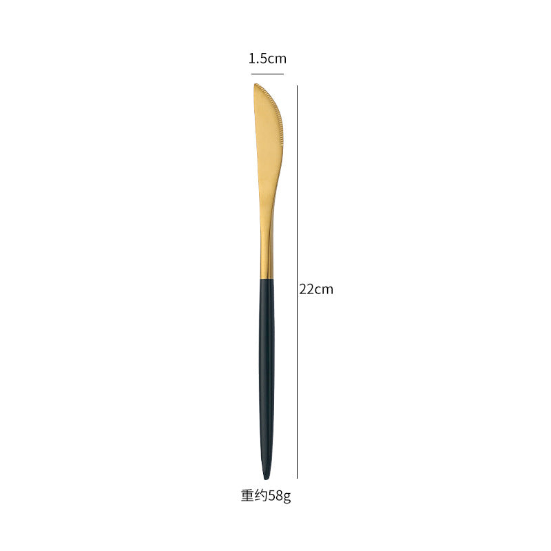 Cross-Border304Stainless Steel Portuguese Cutlery Set Knife Fork Spoon Round Handle Thick Western Cutlery Nordic Hotel Steak Knife
