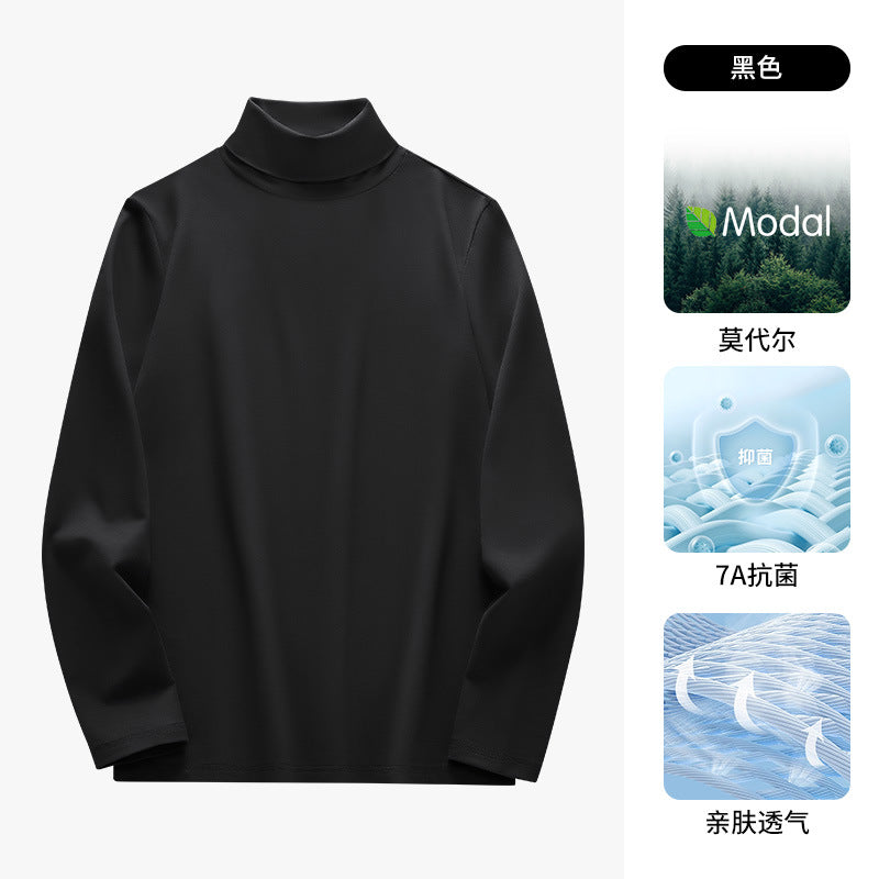 50Modal Long Sleeve t Men's High Neck Thermal Base Layer Shirt2025Fall and winter Inner Layer Fleece-Lined Warm Top