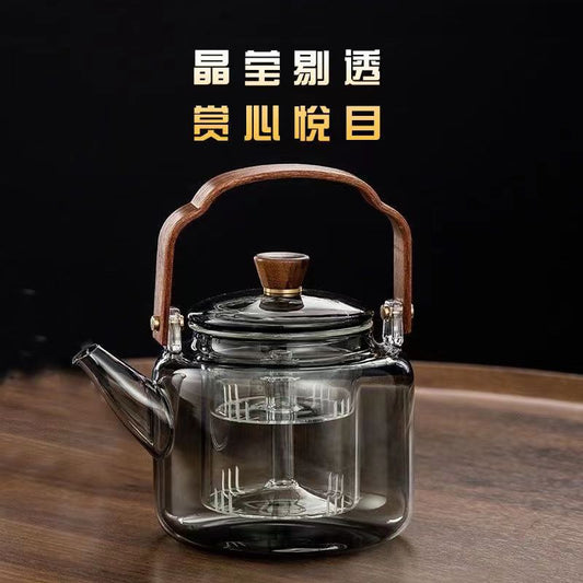 Transparent Black Handle Teapot for Tea Brewing, Glass Kettle for Boiling Water, Tea Brewing Pot for Electric Ceramic Stove, Charcoal Stove Tea Brewing Pot