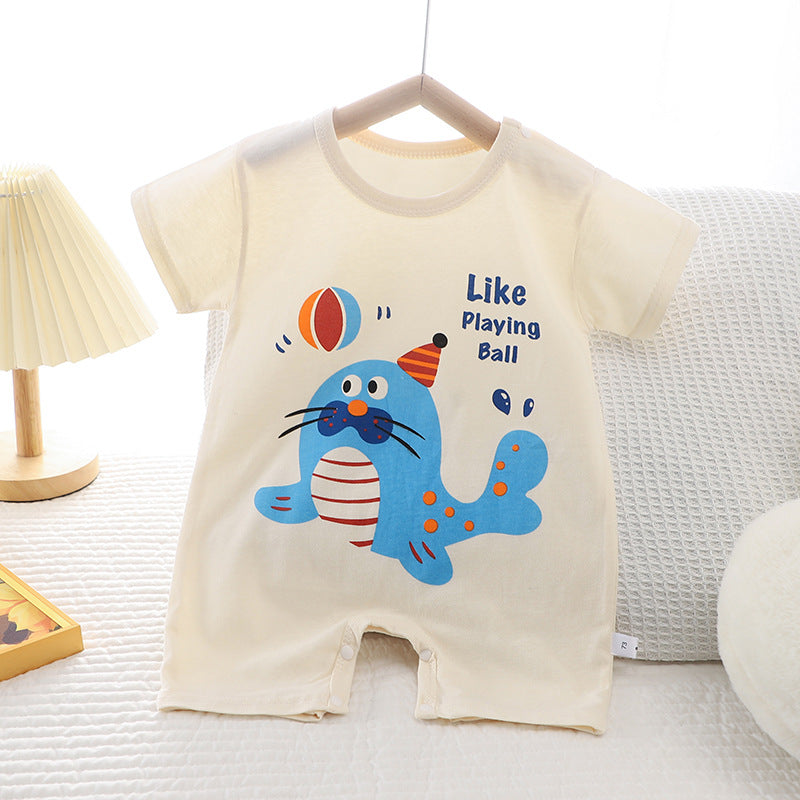 Summer New Infant Crawling Suit Pure Cotton Korean Version Thin Boys' Short Sleeve Girls' One-Piece Romper