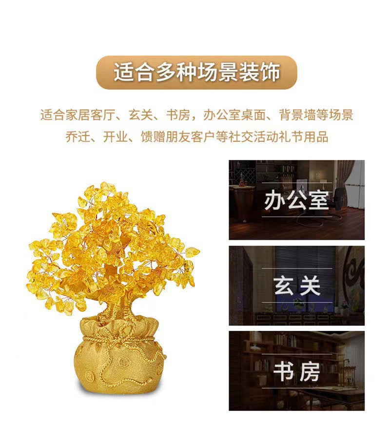 Yellow Crystal Money Tree Fortune Tree Ornament Crystal Ornament Wealth Tree Crystal Tree Home Living Room Opening Gift