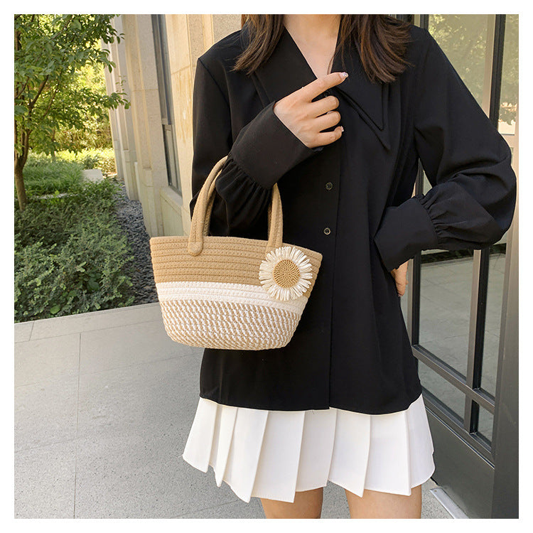 Hand-Woven Bag Women2025New Ethnic Style Straw Bag Forest Style Beach Large Capacity Basket Bag
