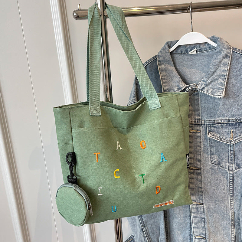 Large Capacity Canvas Bag Women2024New Commuter Tote Bag for Women ins College Student Class Shoulder Tote Bag