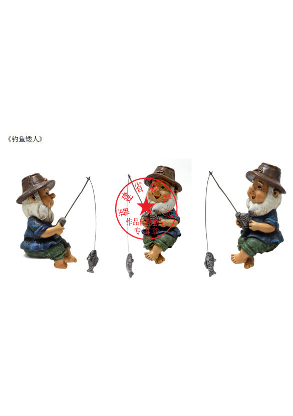 Cross-Border Resin Fishing Dwarf Figurine Garden Rockery Pond Landscape Decoration Accessories Creative Outdoor Courtyard Decor