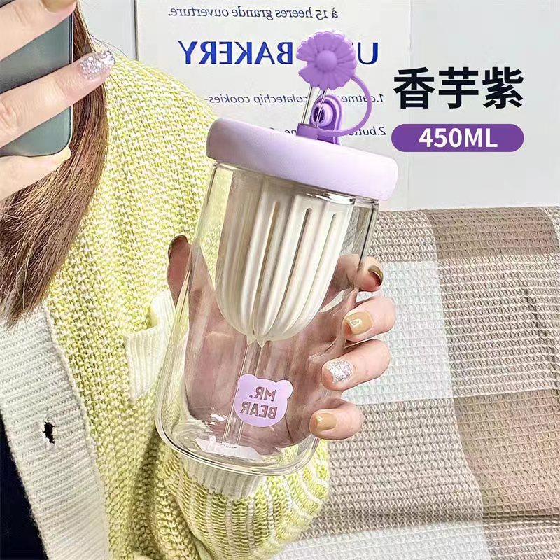 Cold Brew Cup Glass Tea Infuser Lemon Water Cup Portable Tea Water Separation Cup High-Value Straw Cup for Women