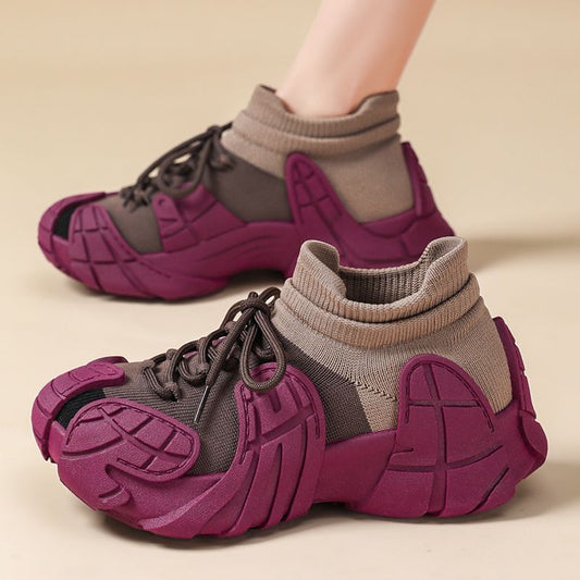 Women's Shoes Spring and Autumn Thick-Soled Dad Shoes Breathable Flyknit Sock Sneakers Women's Octopus Casual Shoes Height-Increasing Shoes