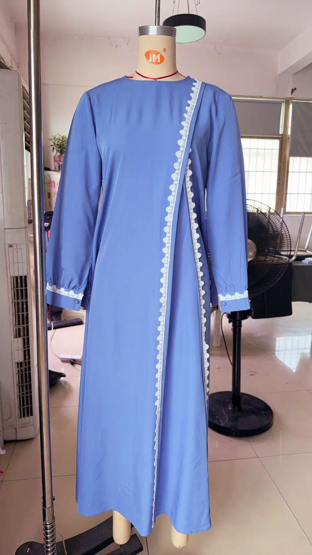 H726#Muslim Women's Clothing Lace Long Robe Dress Fashion Long Sleeve Vest Women's Spring Casual Dress