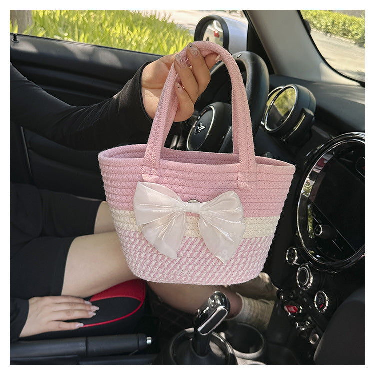 Hand-Woven Bag Women2025New Ethnic Style Straw Bag Forest Style Beach Large Capacity Basket Bag