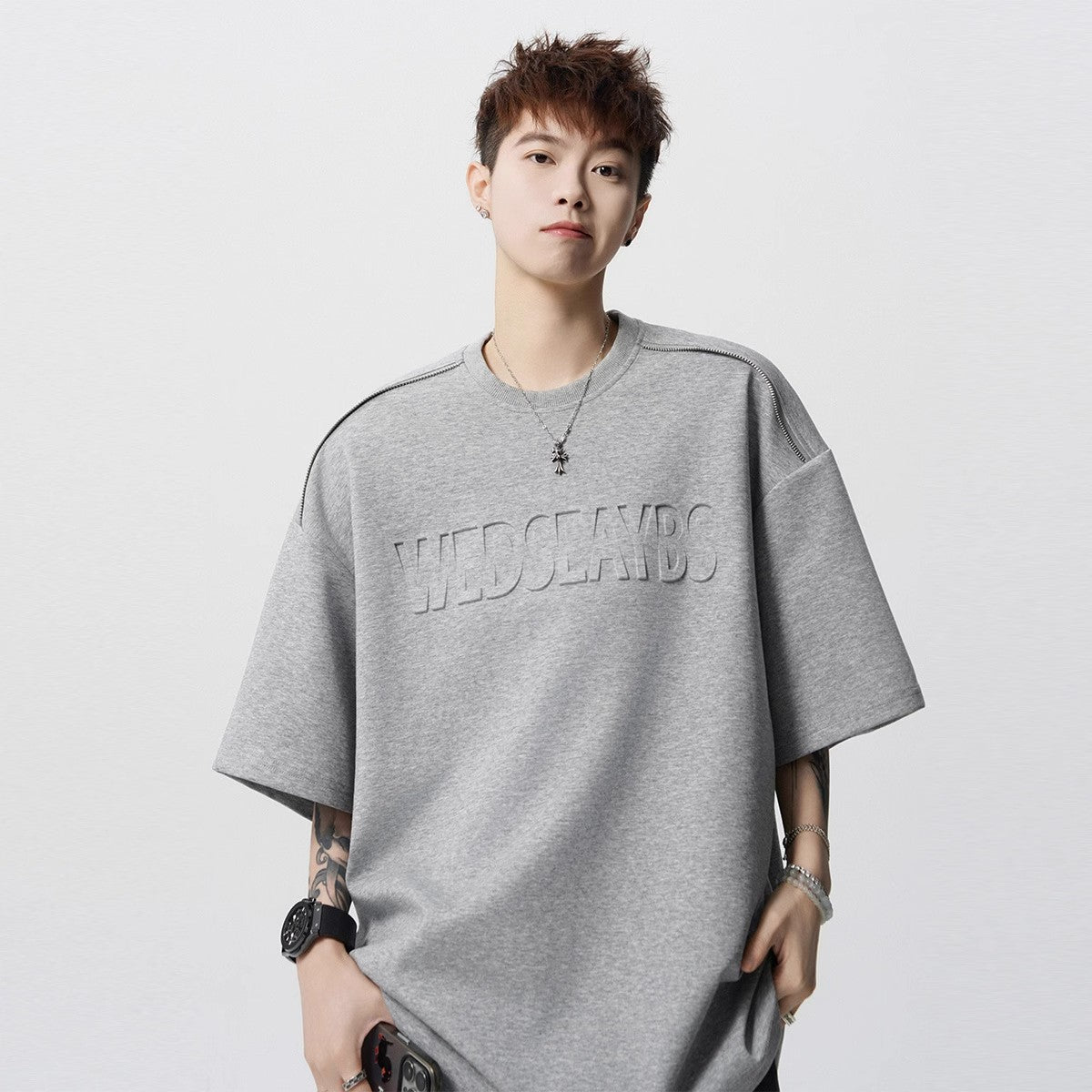 Heavy Short Sleeve t Men's T-shirt2025New Summer Outfit Letter Print Loose Casual Round Neck Short Sleeve T-Shirt ins