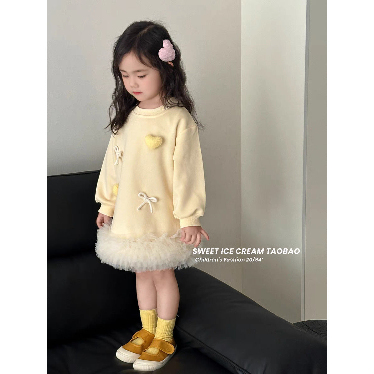 Sweet Little Girl's Sweatshirt Dress Spring and Autumn Outfit2025New stylish baby girl puffy dress sweet mid-length princess dress