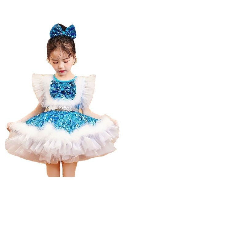 Children's Performance Costume Puffy Skirt for Girls New Sequin Tulle Skirt Kindergarten Dance Princess Dress Performance Costume for Girls