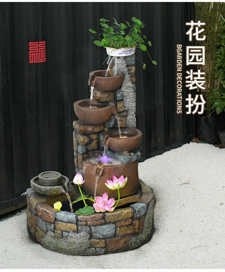 Pastoral External Circulation Water Pool Fountain Fish Tank Ornament for Home Living Room Courtyard Entrance Opening Decoration Zhao Zhi Zheng