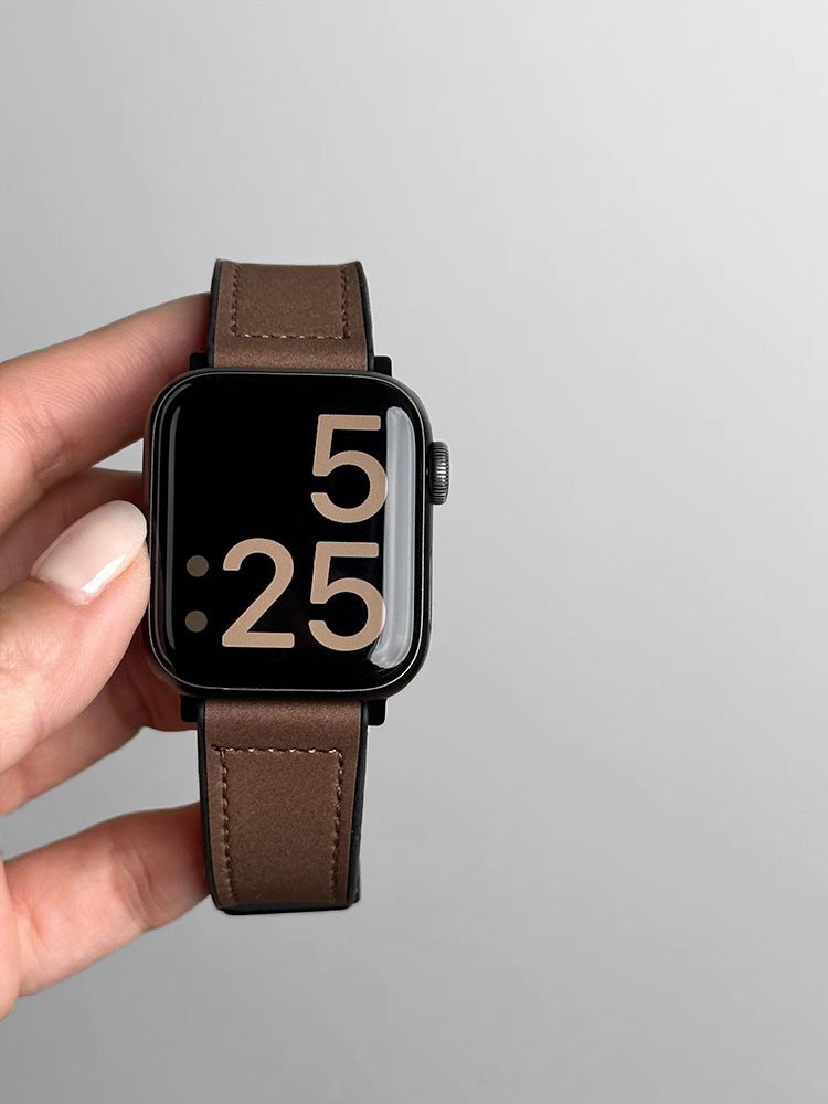 Suitable for Apple s10Huawei watch5Mi Bracelet9pro Silicone Sticker Crazy Horse Leather fit4Magnetic buckle3Strap